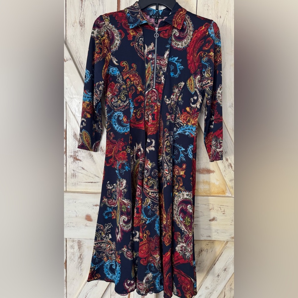 Vintage Retro Boho Artsy Paisley Print Women's Dress Size Medium 1/4‎ zip